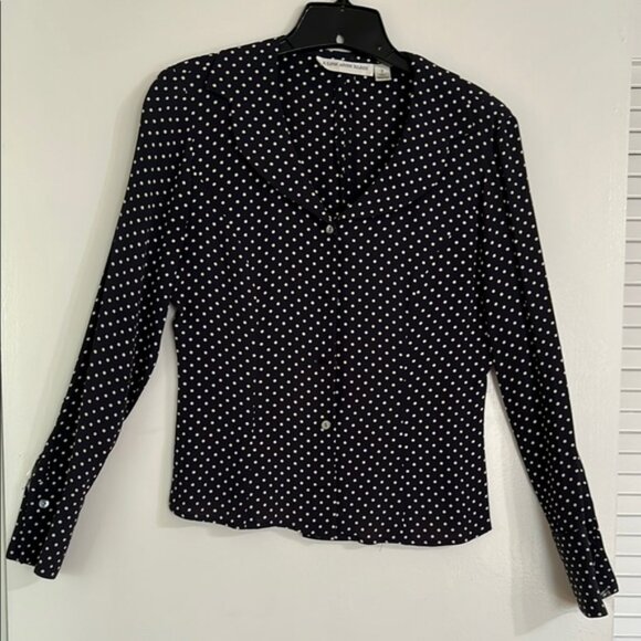 Anne Klein Black and White Long Sleeve Button Down Shirt - Picture 1 of 4